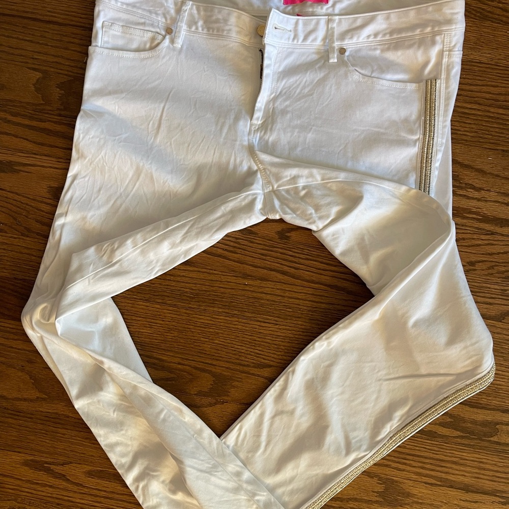 Elegant Lilly Pulitzer Women's White Jeans with Gold Trim Size 16 - Picture 4 of 5